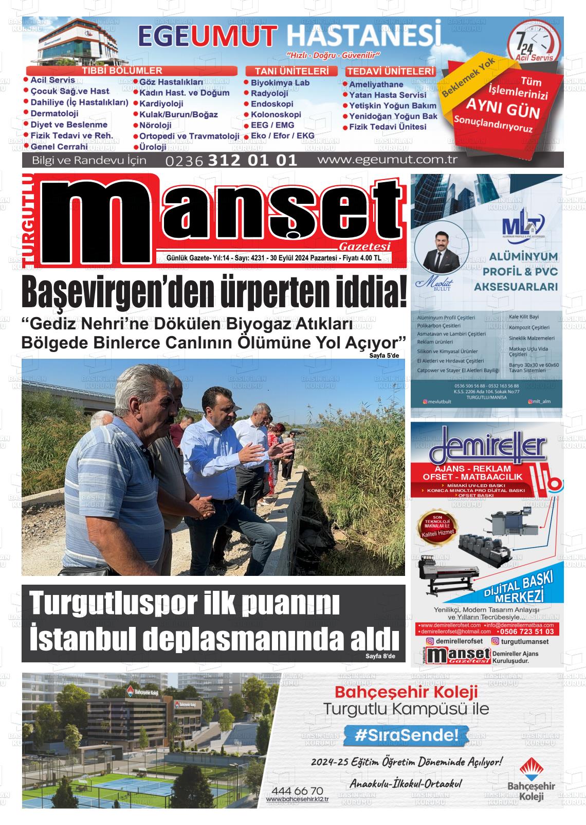 30 Eylül 2024 Turgutlu Manşet Gazete Manşeti