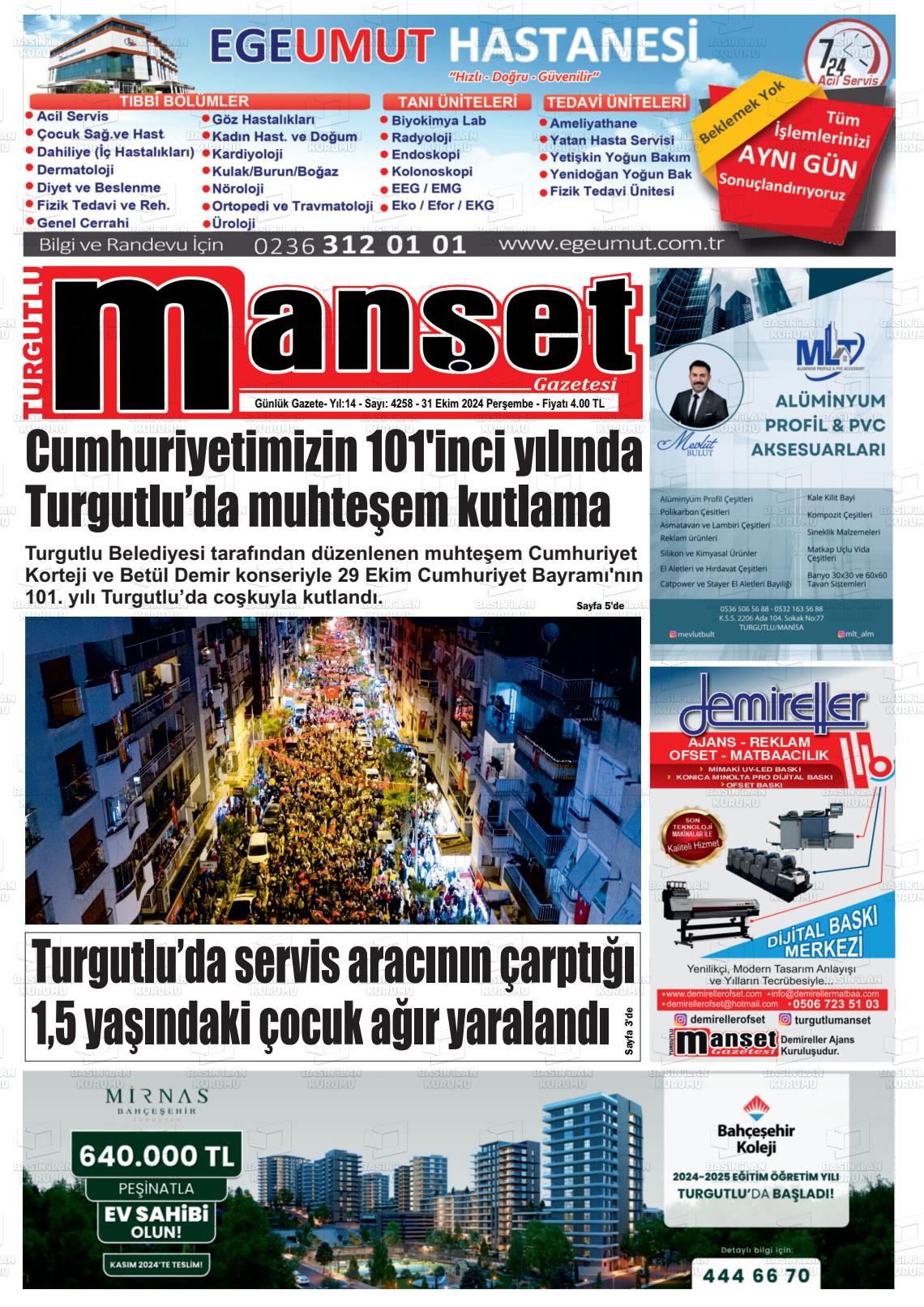 31 Ekim 2024 Turgutlu Manşet Gazete Manşeti