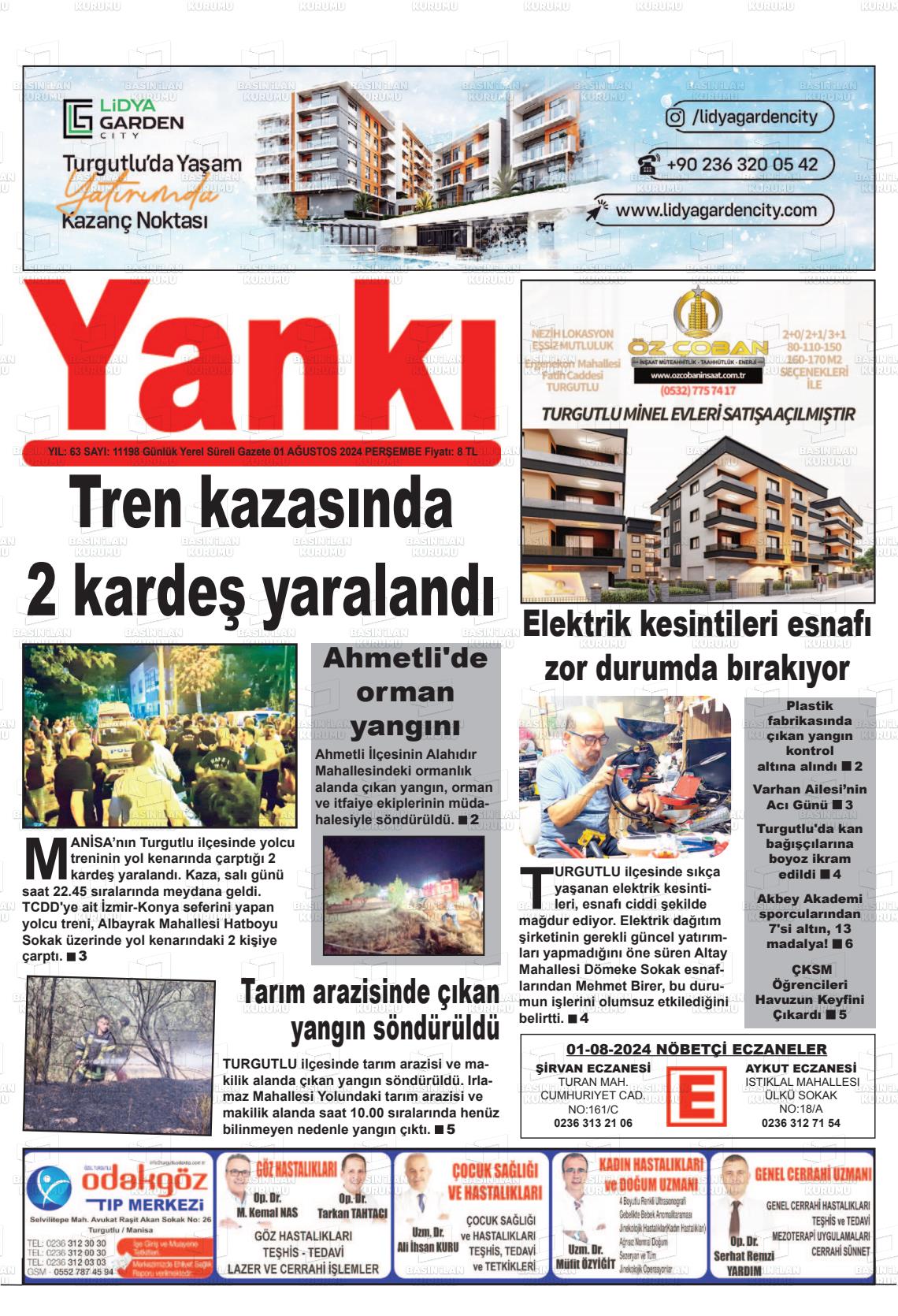 01 Ağustos 2024 Turgutlu Yankı Gazete Manşeti