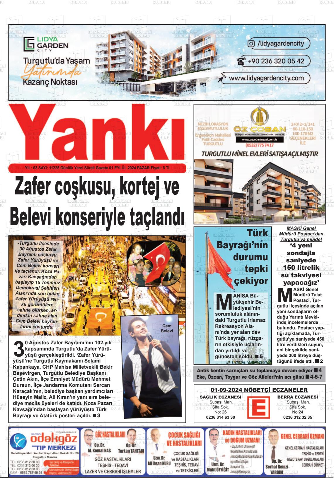 01 Eylül 2024 Turgutlu Yankı Gazete Manşeti