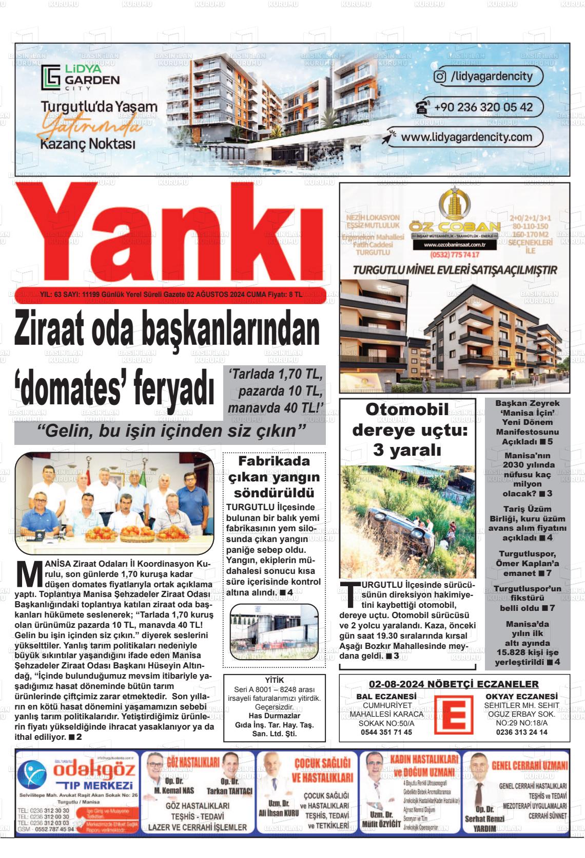 02 Ağustos 2024 Turgutlu Yankı Gazete Manşeti