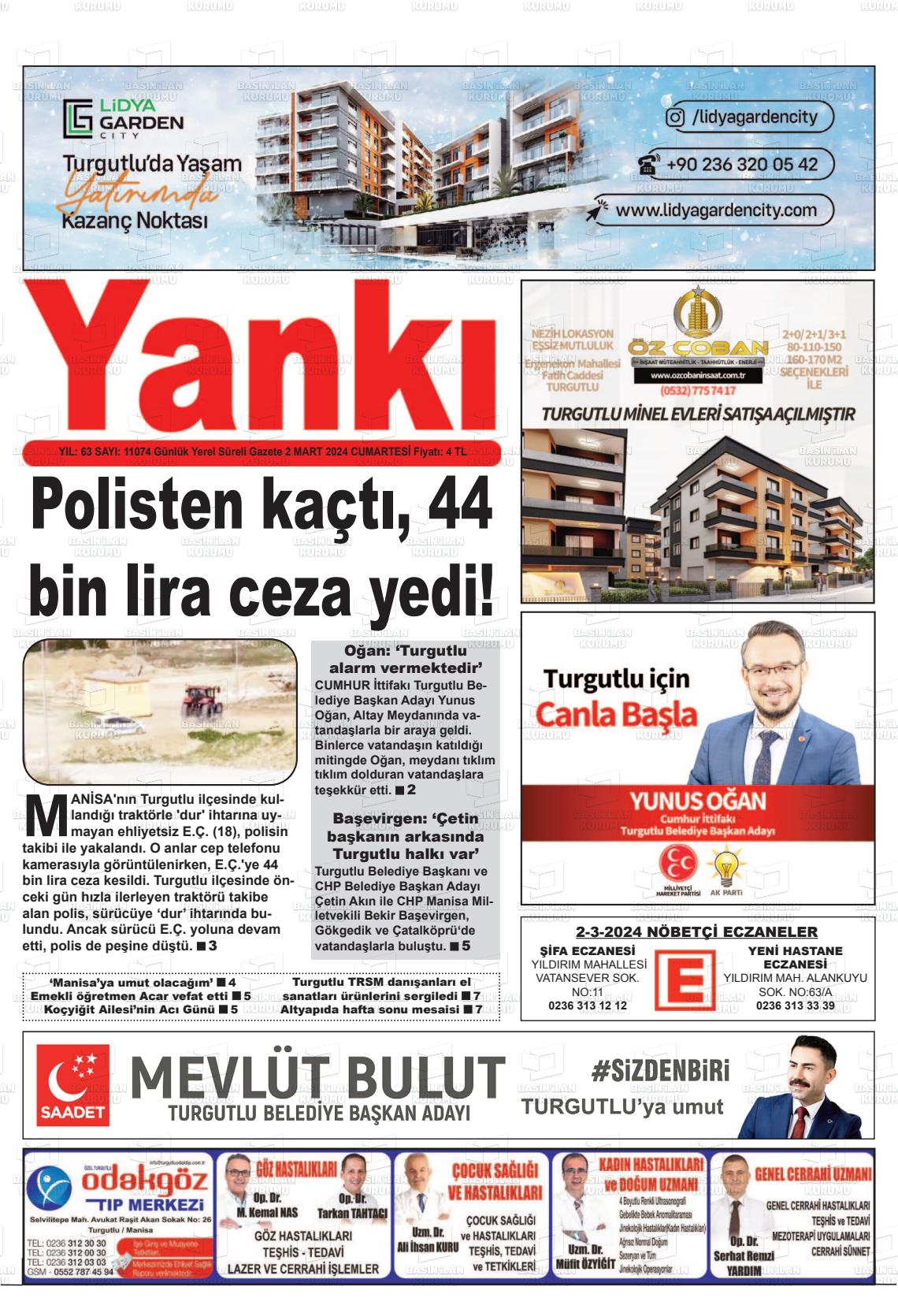 02 Mart 2024 Turgutlu Yankı Gazete Manşeti