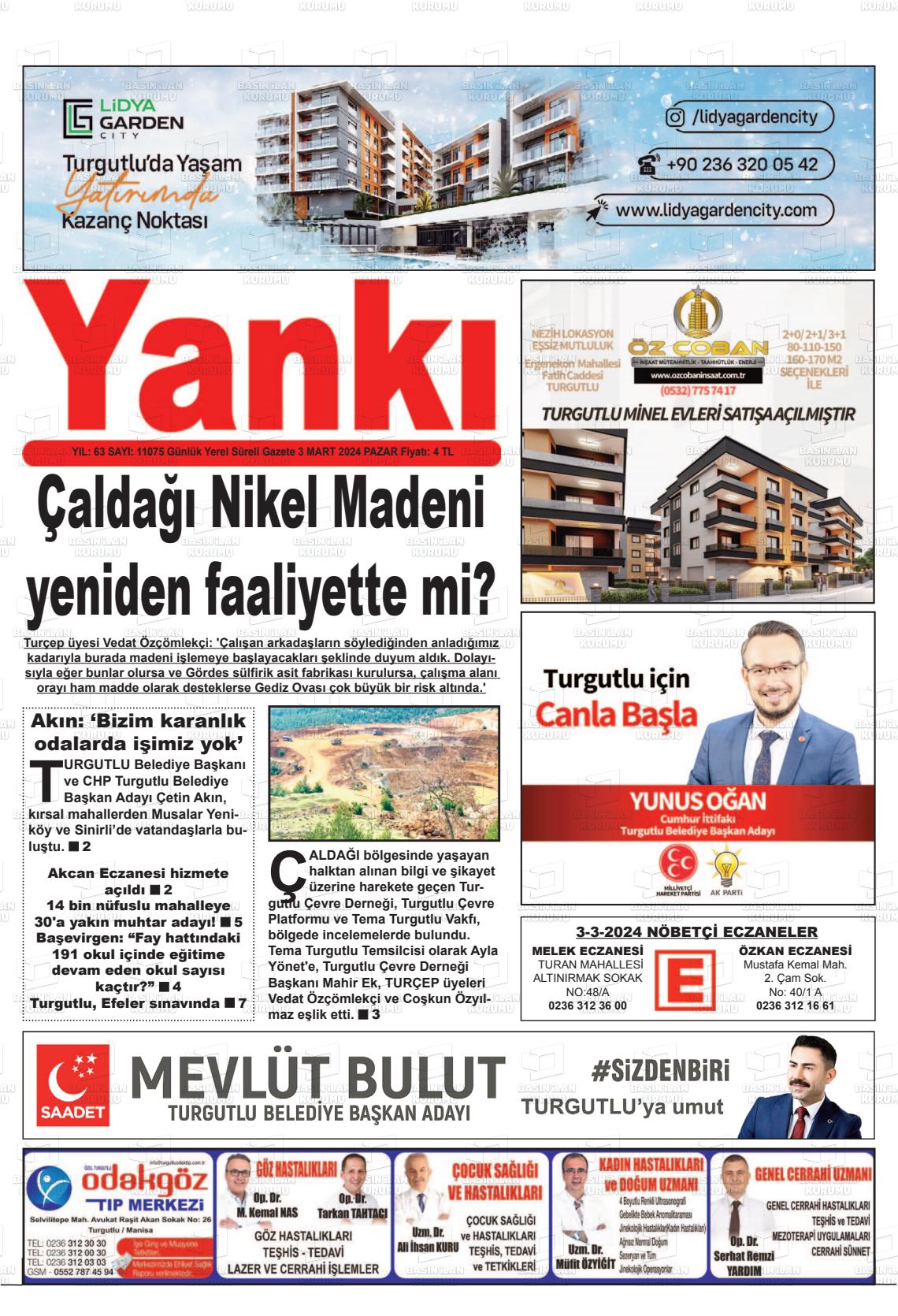 03 Mart 2024 Turgutlu Yankı Gazete Manşeti