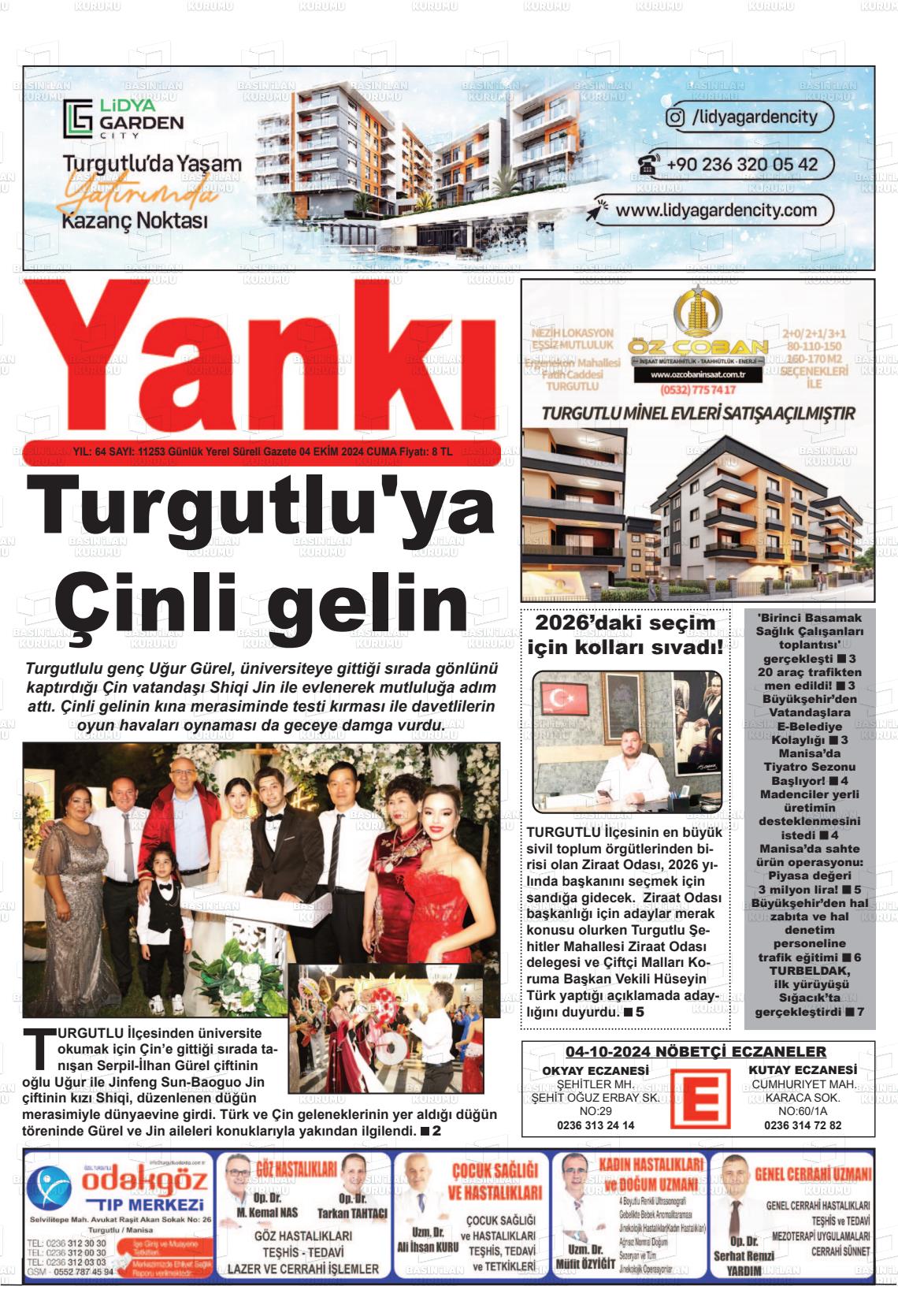 04 Ekim 2024 Turgutlu Yankı Gazete Manşeti