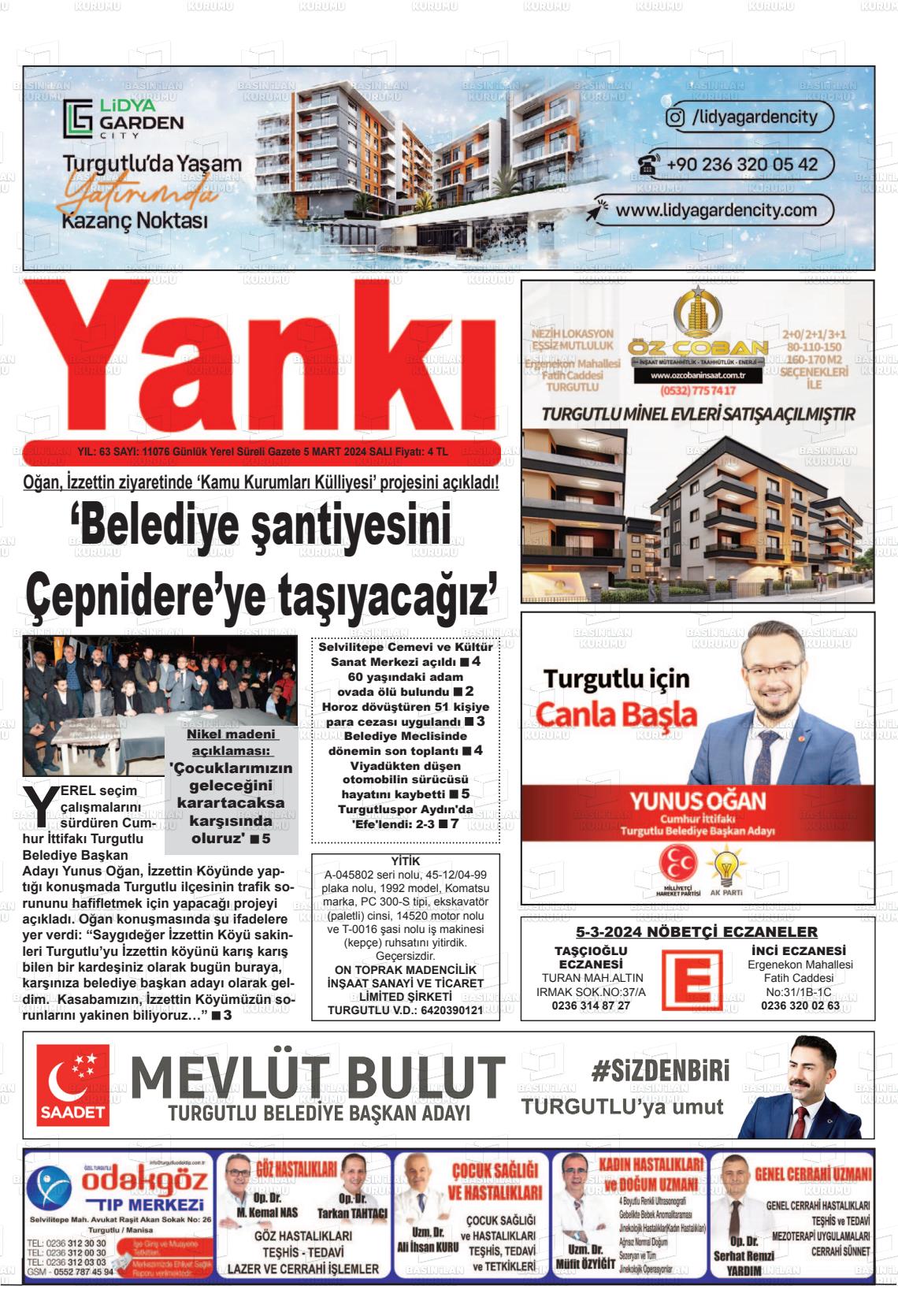 07 Mart 2024 Turgutlu Yankı Gazete Manşeti