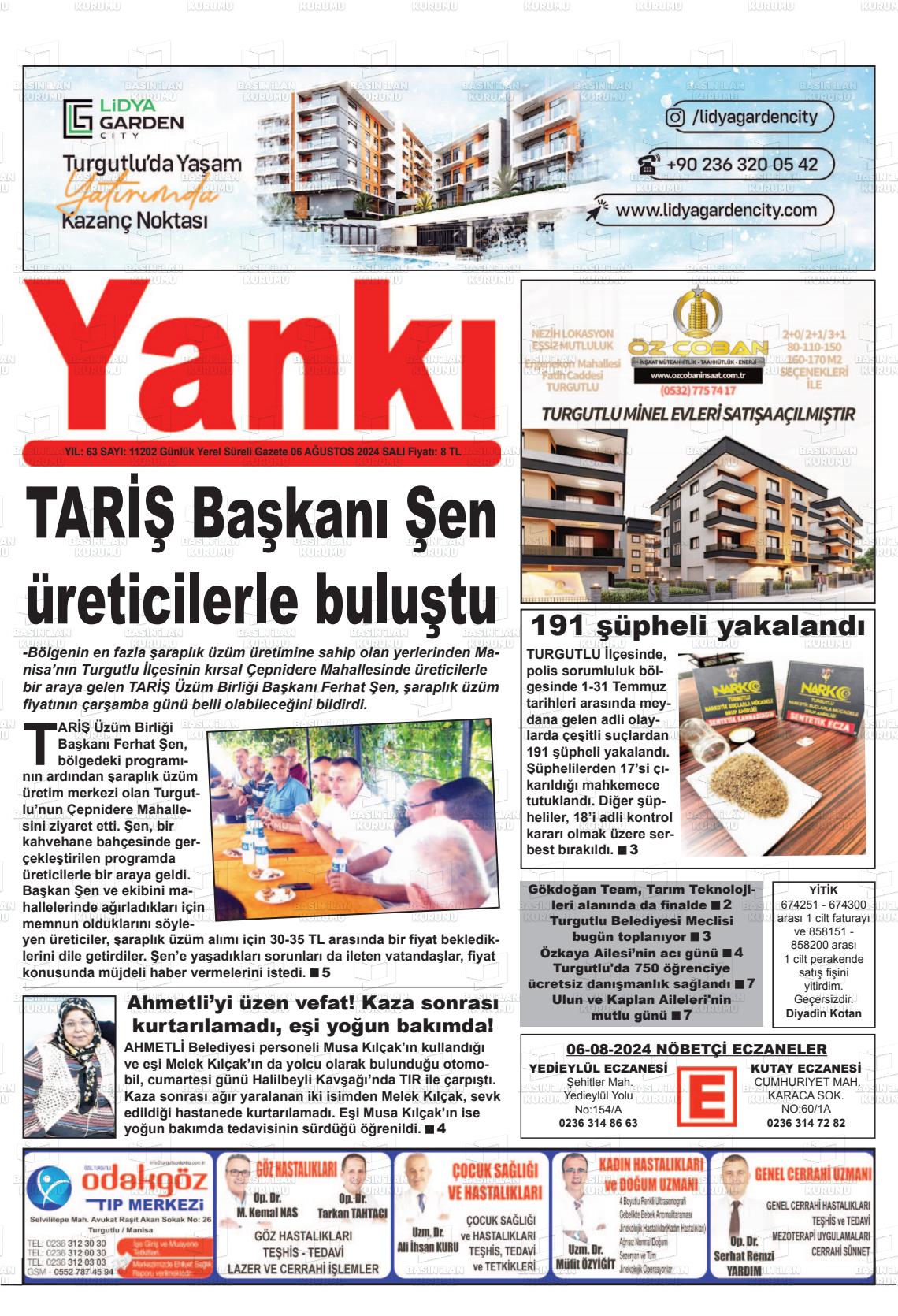 06 Ağustos 2024 Turgutlu Yankı Gazete Manşeti