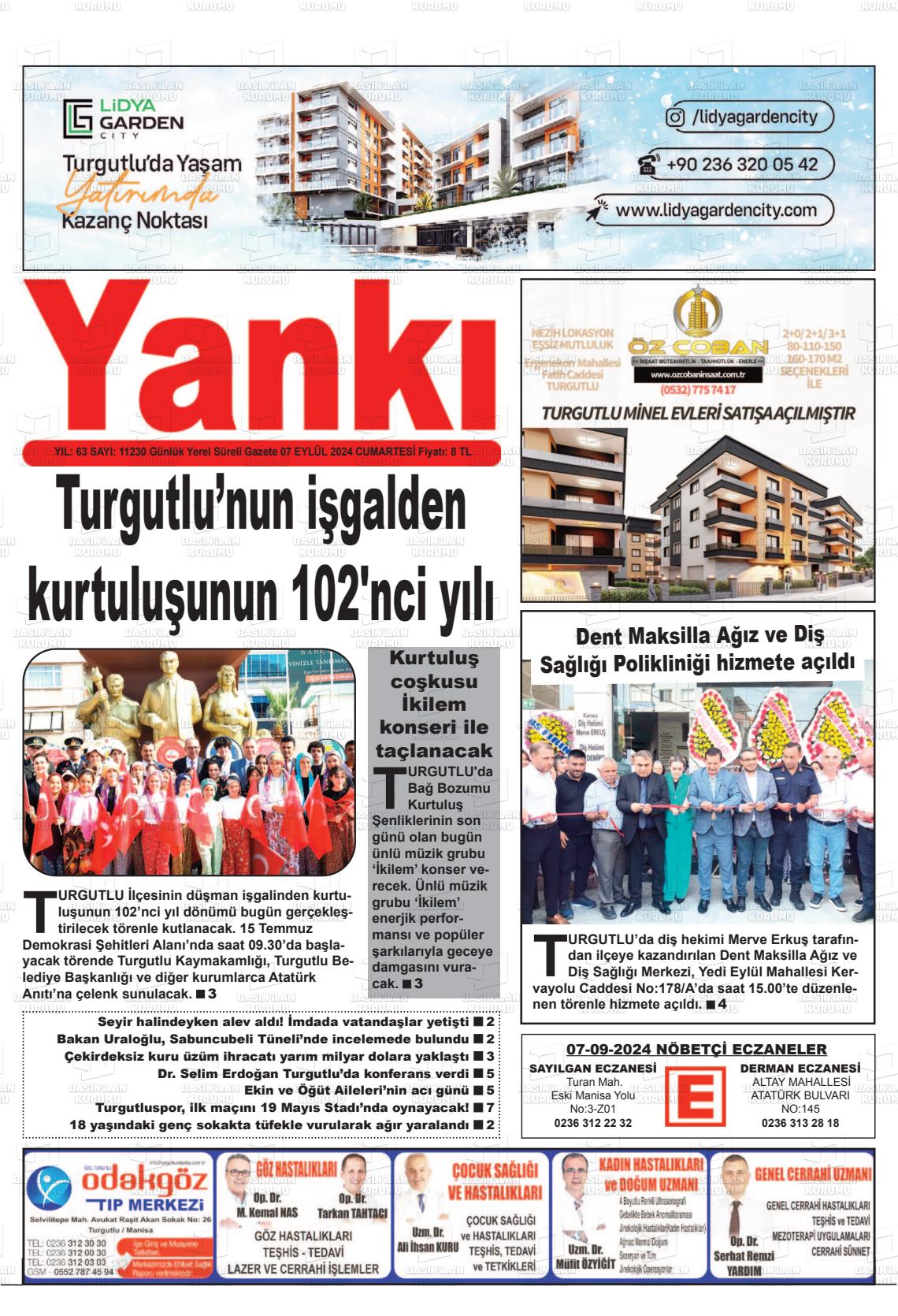 07 Eylül 2024 Turgutlu Yankı Gazete Manşeti