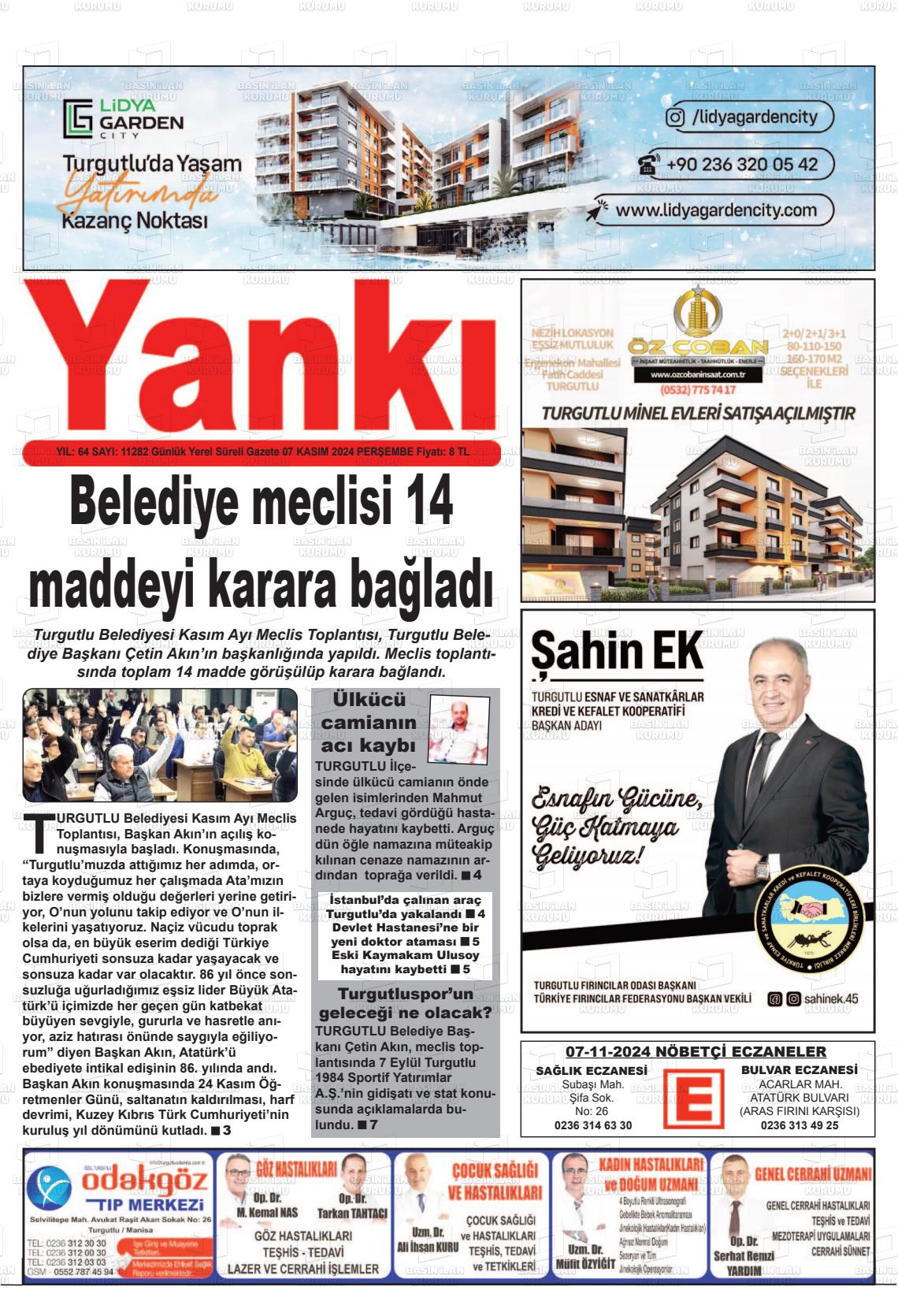 07 Kasım 2024 Turgutlu Yankı Gazete Manşeti