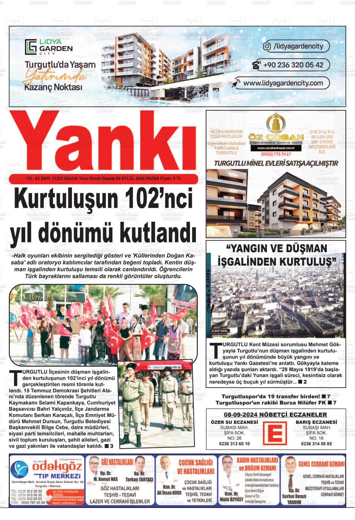 08 Eylül 2024 Turgutlu Yankı Gazete Manşeti