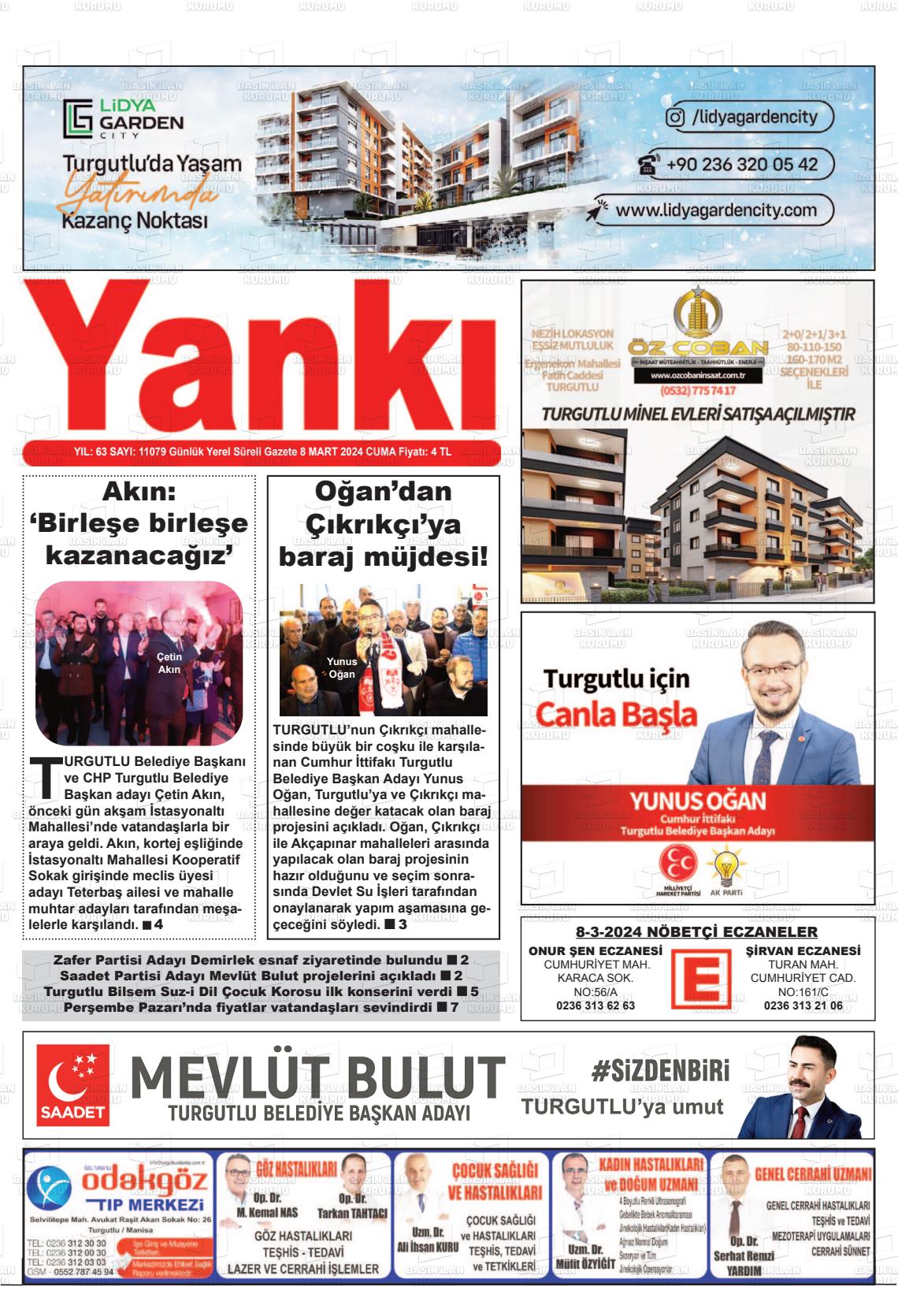 08 Mart 2024 Turgutlu Yankı Gazete Manşeti