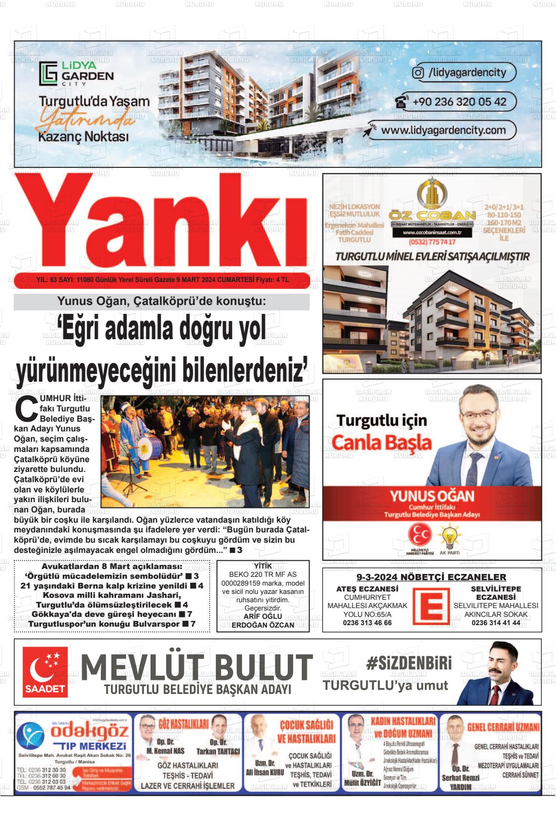 09 Mart 2024 Turgutlu Yankı Gazete Manşeti