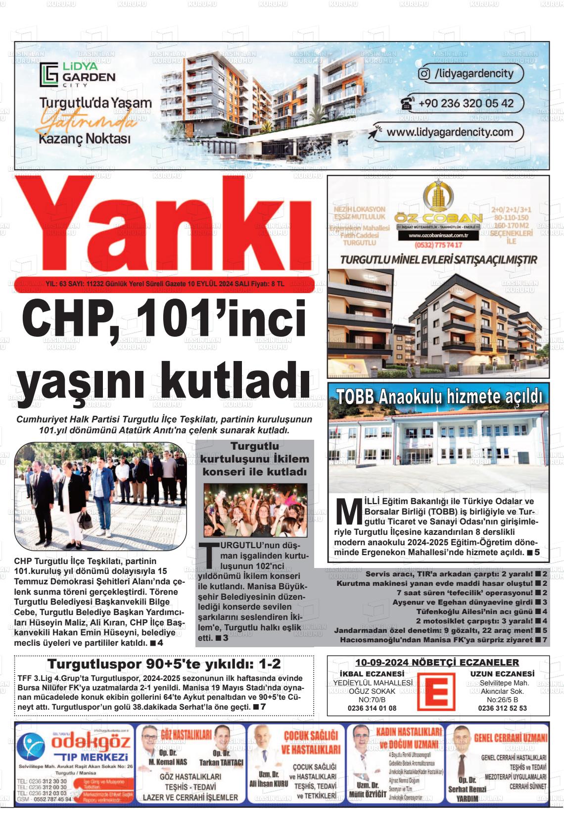 10 Eylül 2024 Turgutlu Yankı Gazete Manşeti