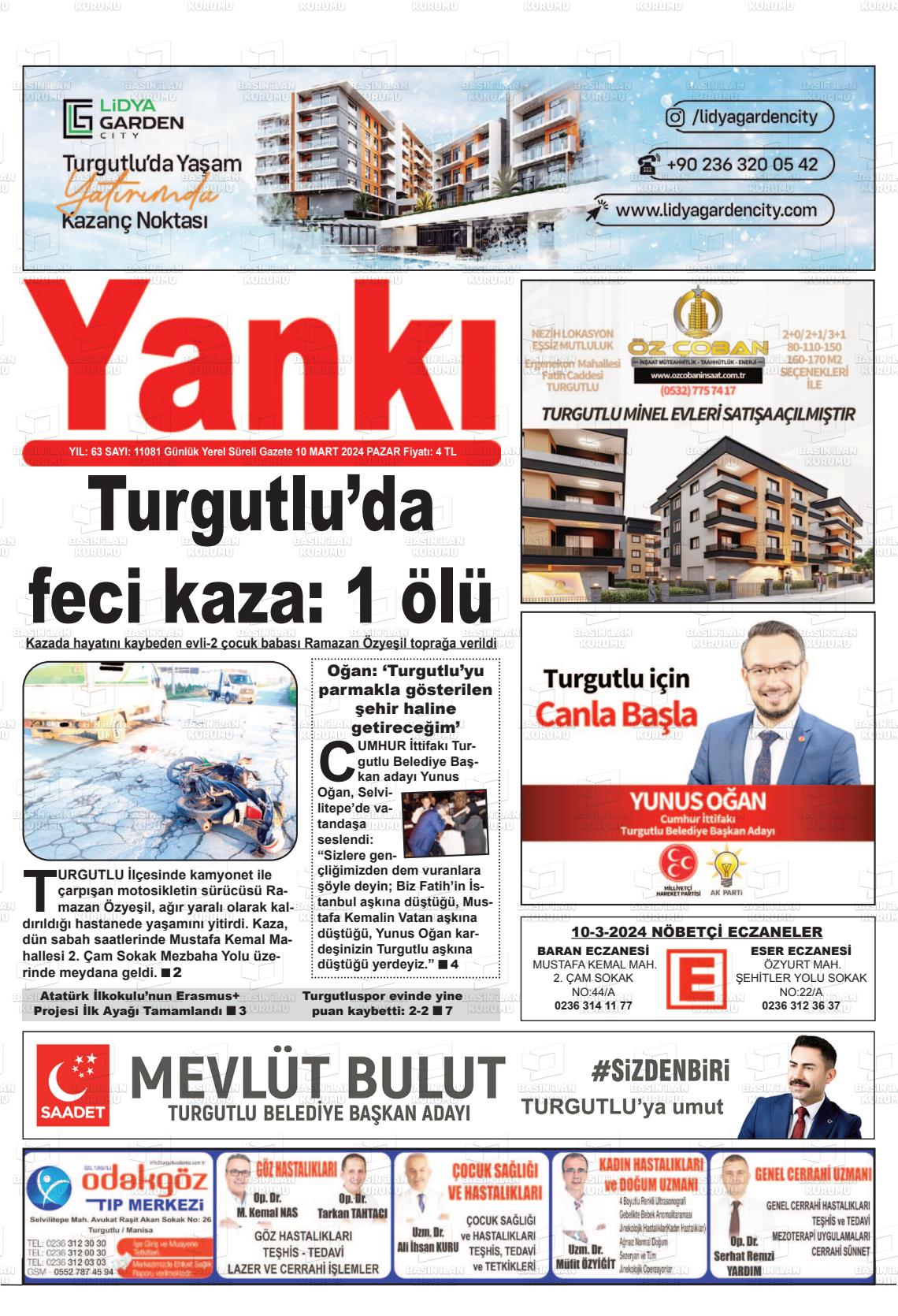 10 Mart 2024 Turgutlu Yankı Gazete Manşeti