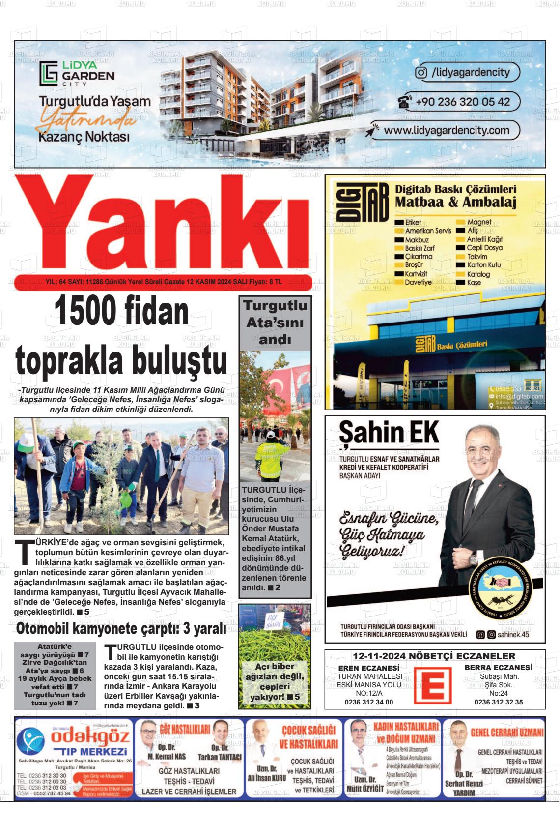 12 Kasım 2024 Turgutlu Yankı Gazete Manşeti