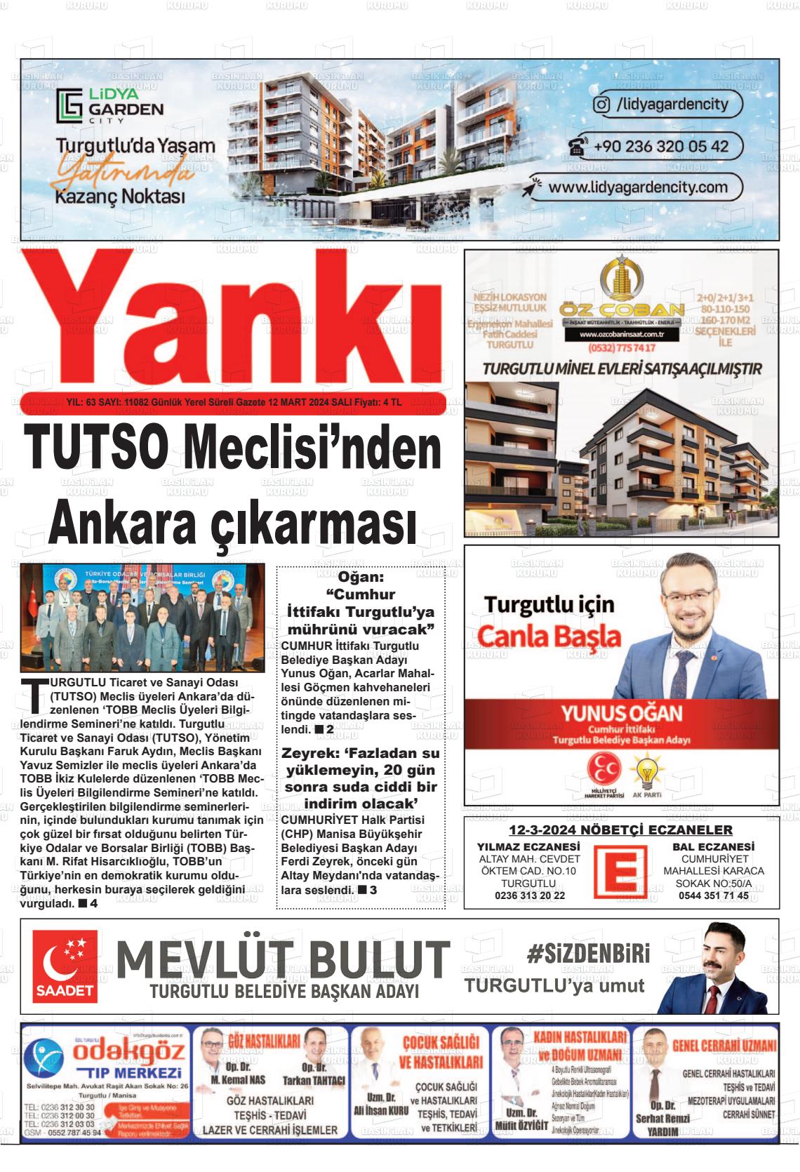 12 Mart 2024 Turgutlu Yankı Gazete Manşeti