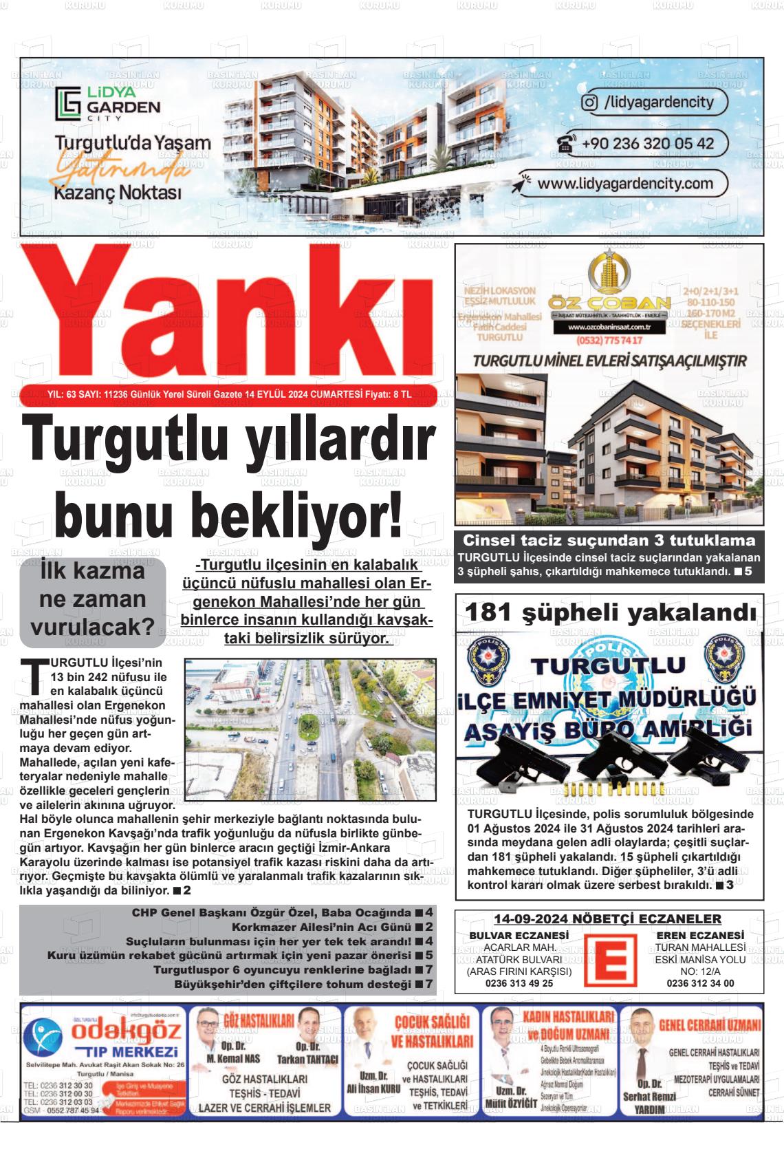 14 Eylül 2024 Turgutlu Yankı Gazete Manşeti