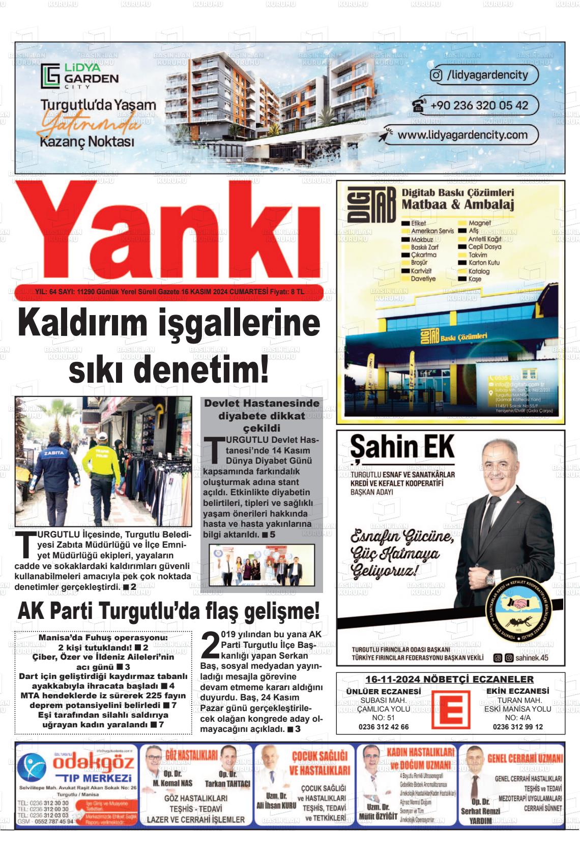 16 Kasım 2024 Turgutlu Yankı Gazete Manşeti