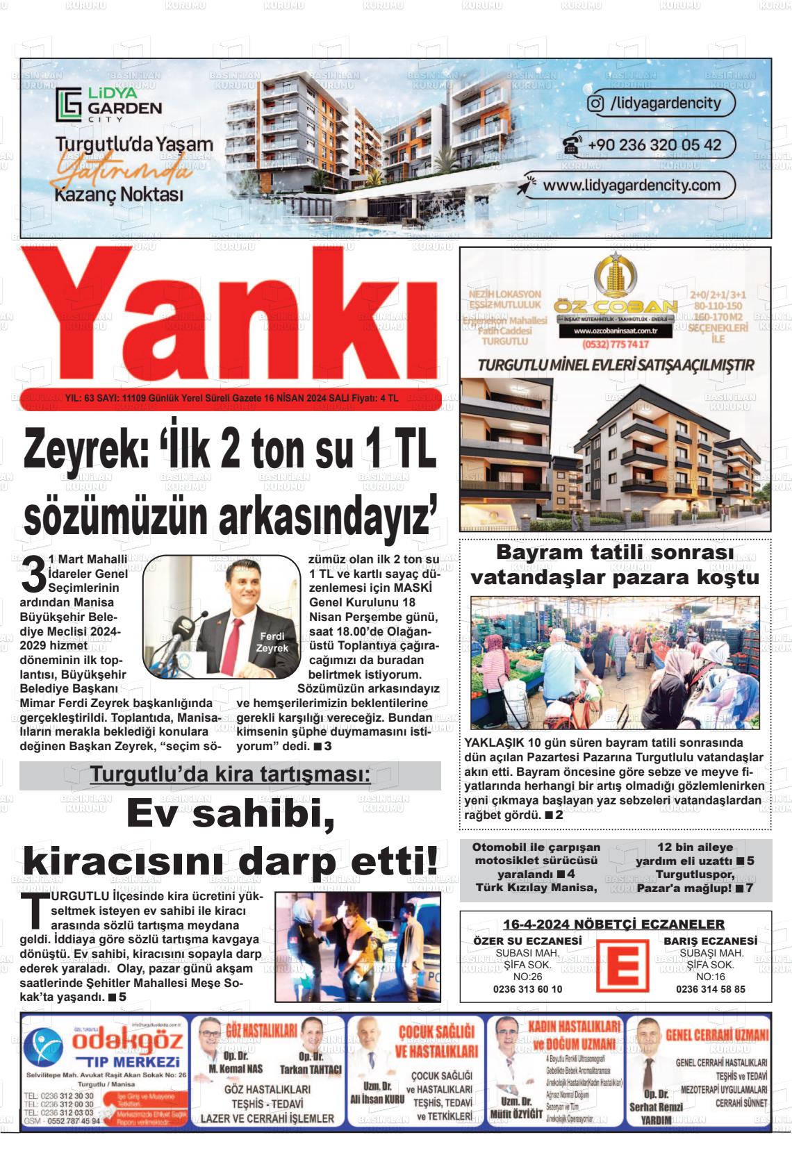 16 Nisan 2024 Turgutlu Yankı Gazete Manşeti