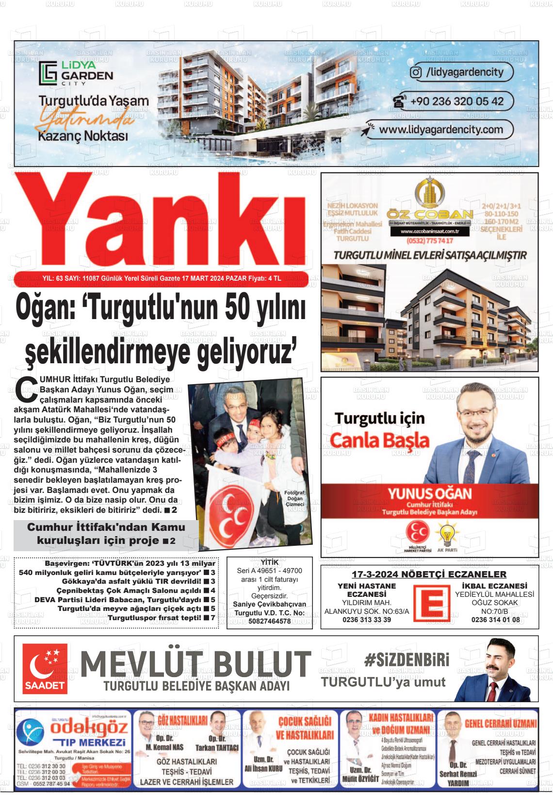 17 Mart 2024 Turgutlu Yankı Gazete Manşeti