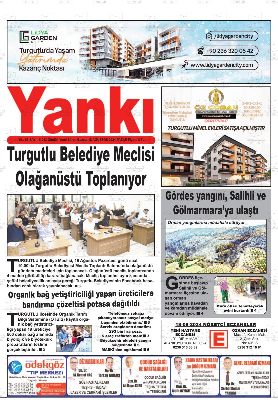 18 Ağustos 2024 Turgutlu Yankı Gazete Manşeti