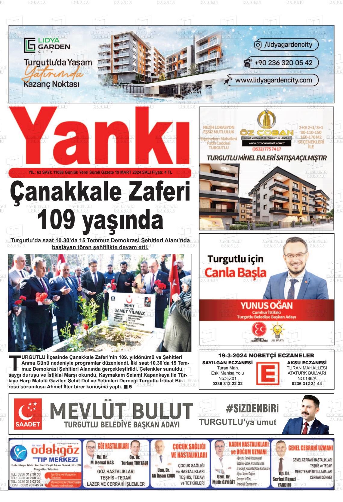 19 Mart 2024 Turgutlu Yankı Gazete Manşeti