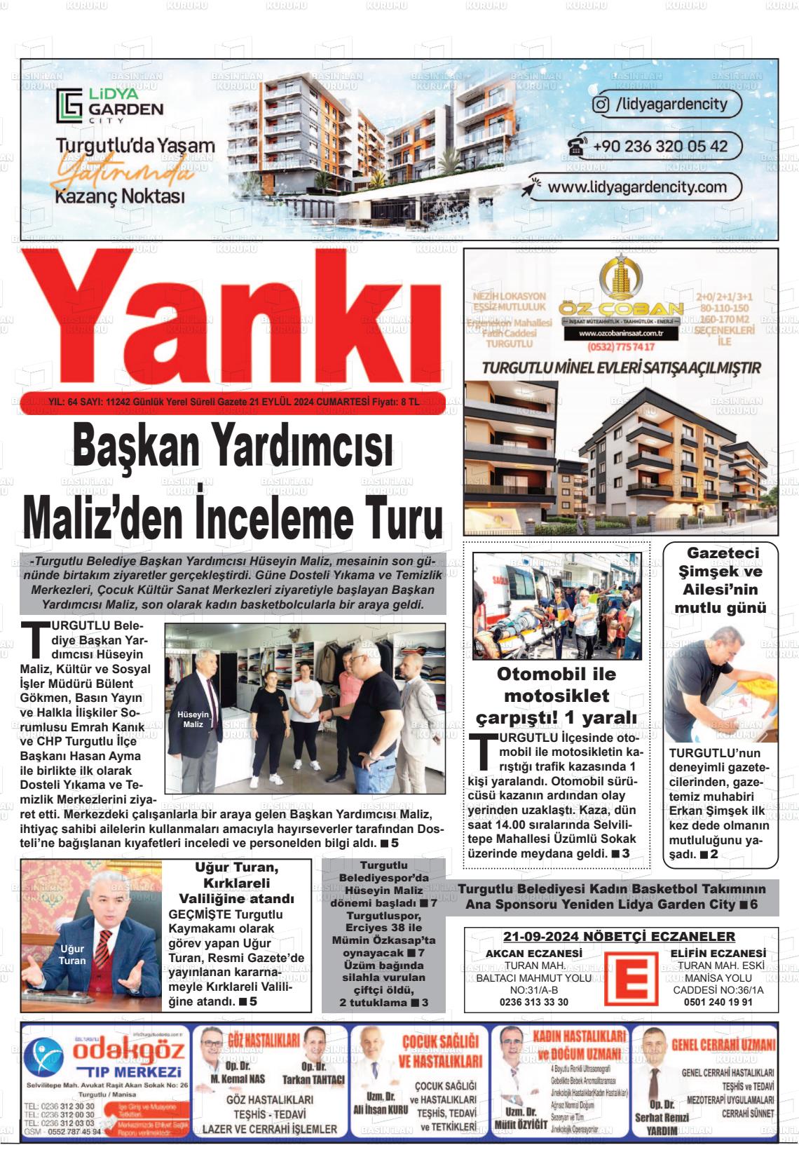 21 Eylül 2024 Turgutlu Yankı Gazete Manşeti