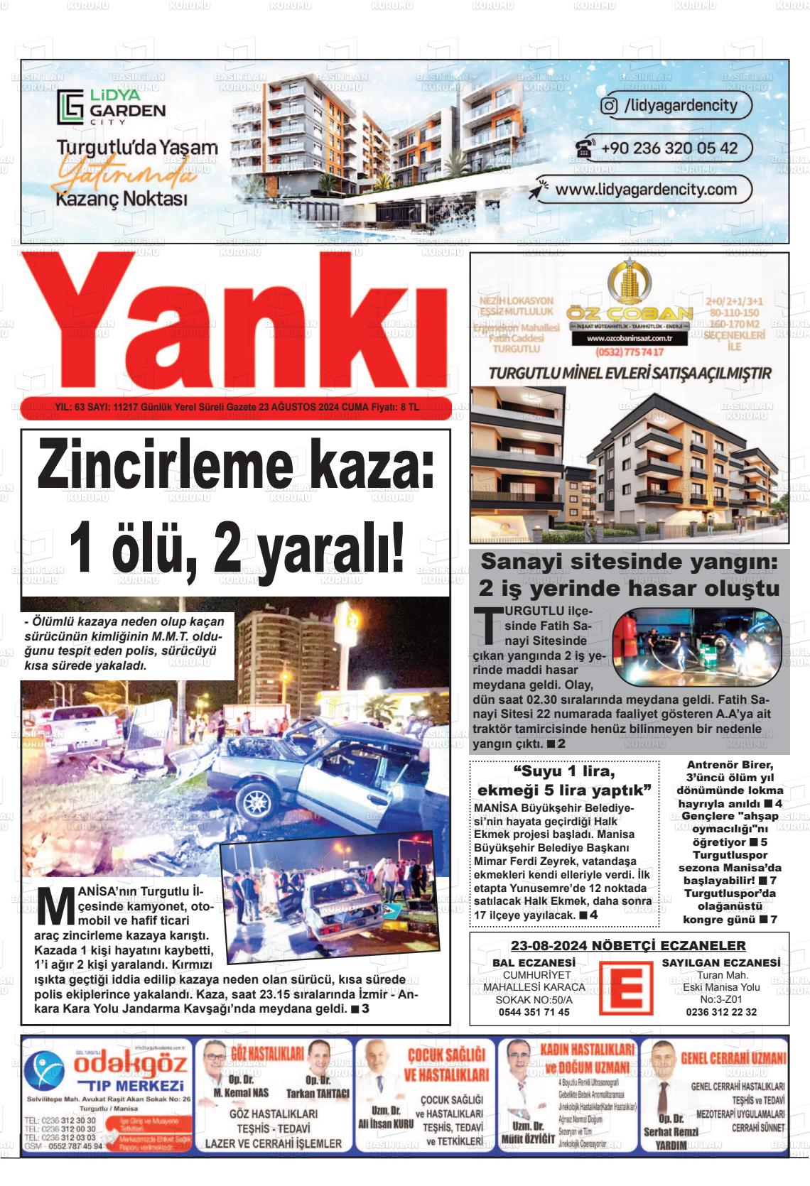 23 Ağustos 2024 Turgutlu Yankı Gazete Manşeti