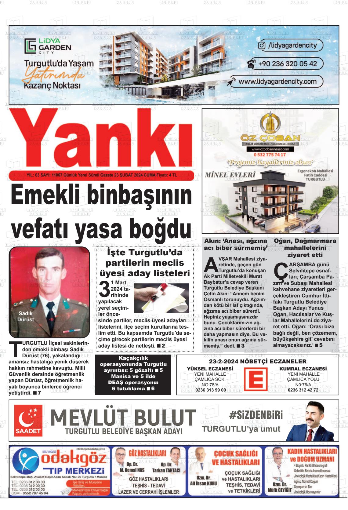 23 Şubat 2024 Turgutlu Yankı Gazete Manşeti