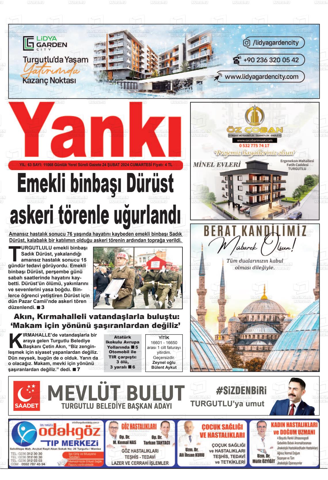 24 Şubat 2024 Turgutlu Yankı Gazete Manşeti