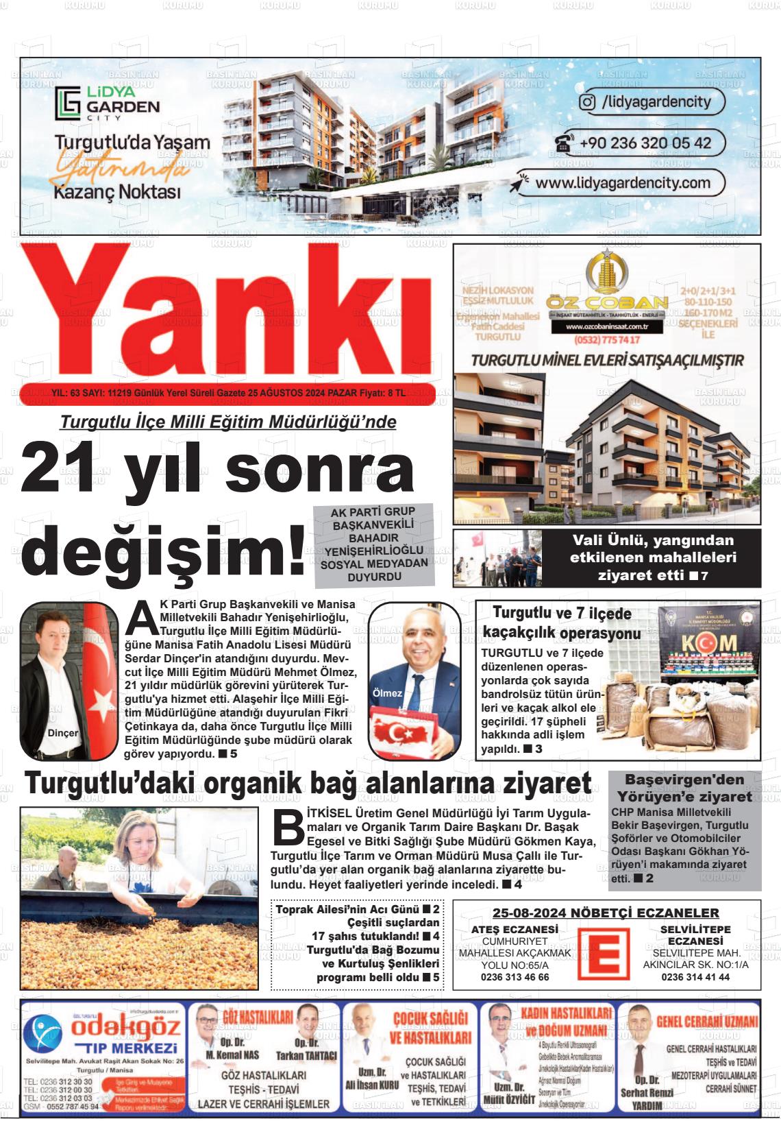 25 Ağustos 2024 Turgutlu Yankı Gazete Manşeti