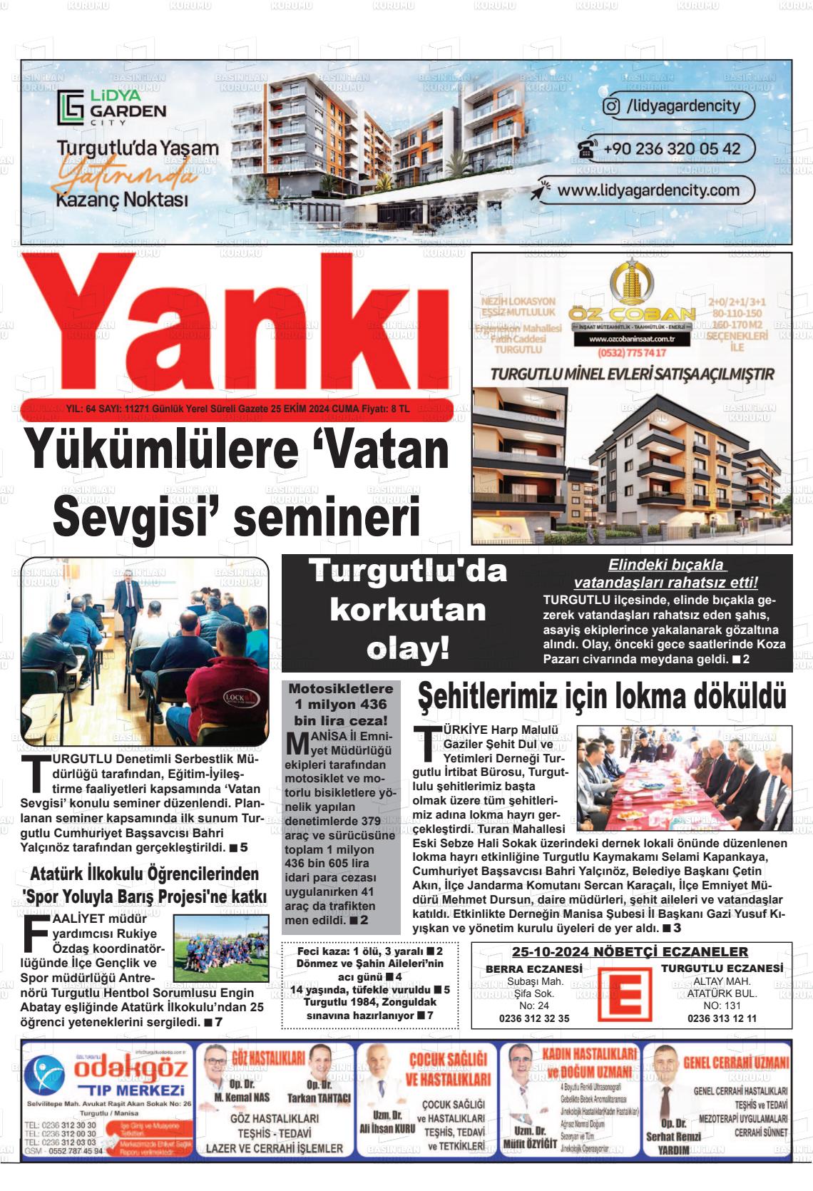 26 Ekim 2024 Turgutlu Yankı Gazete Manşeti