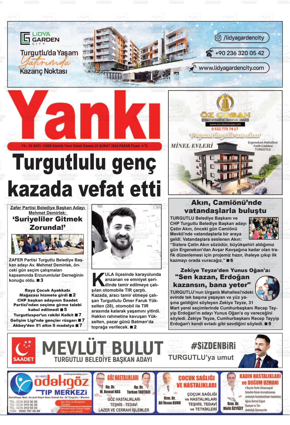 25 Şubat 2024 Turgutlu Yankı Gazete Manşeti