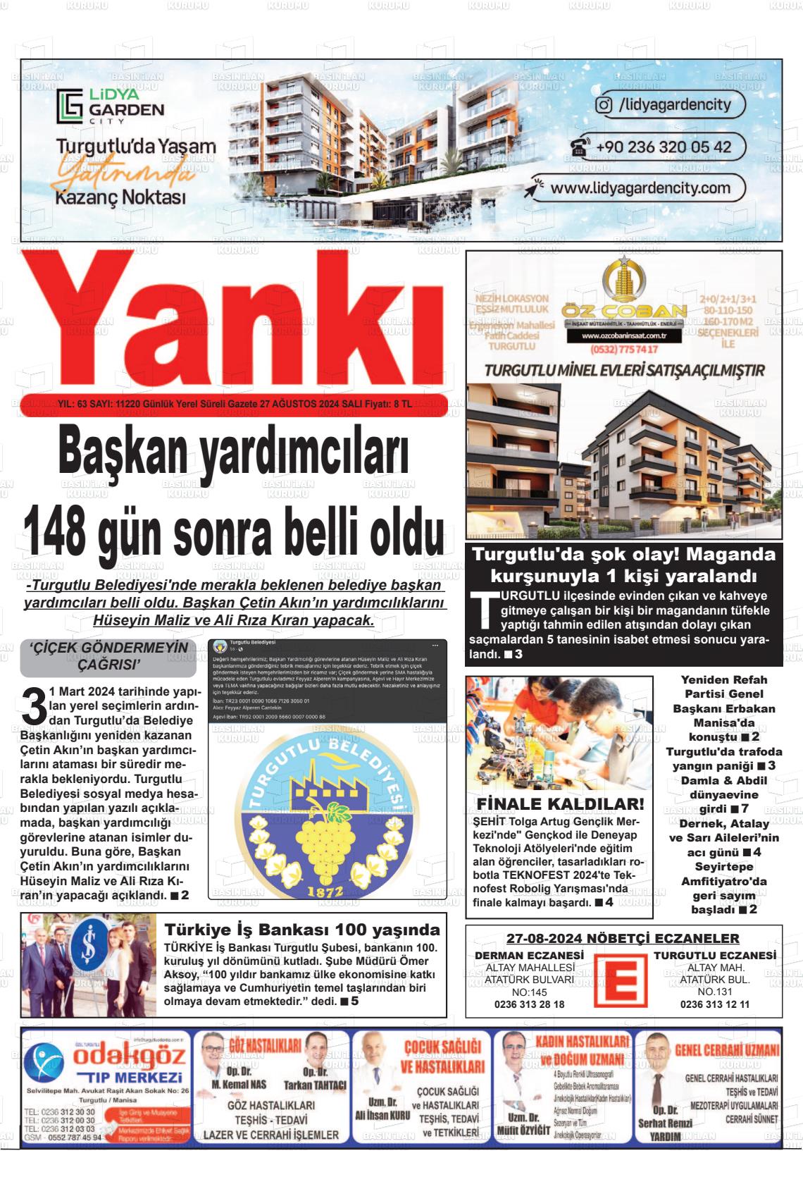 27 Ağustos 2024 Turgutlu Yankı Gazete Manşeti