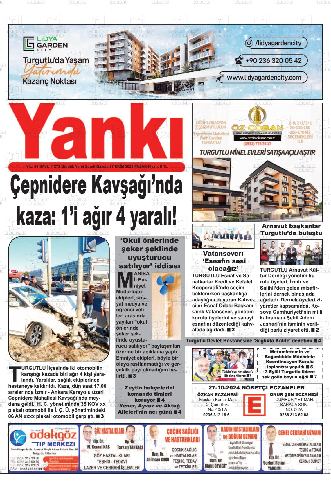 27 Ekim 2024 Turgutlu Yankı Gazete Manşeti