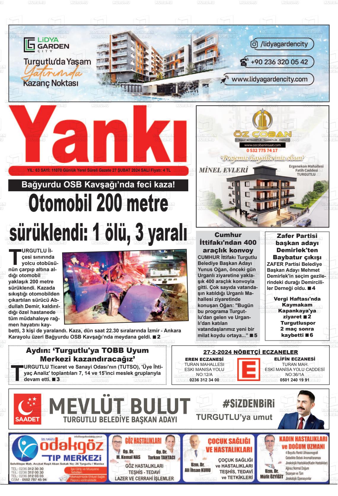 27 Şubat 2024 Turgutlu Yankı Gazete Manşeti