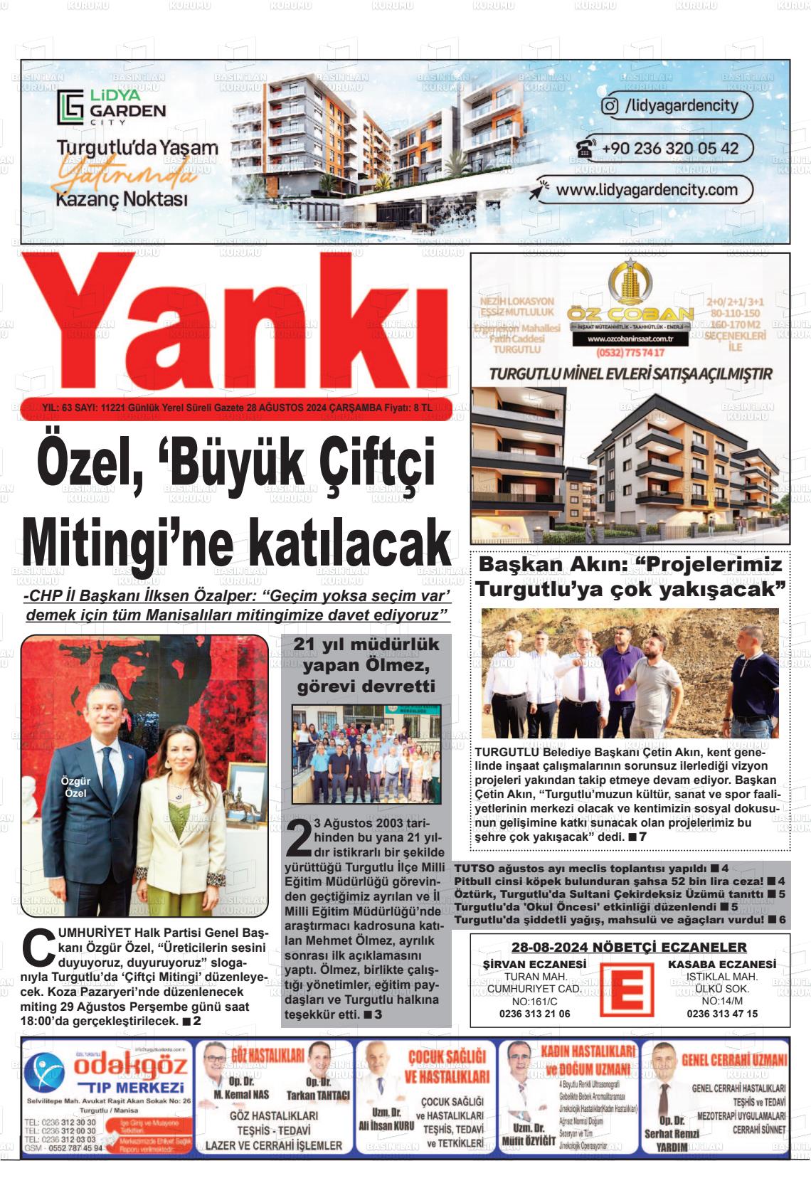 28 Ağustos 2024 Turgutlu Yankı Gazete Manşeti