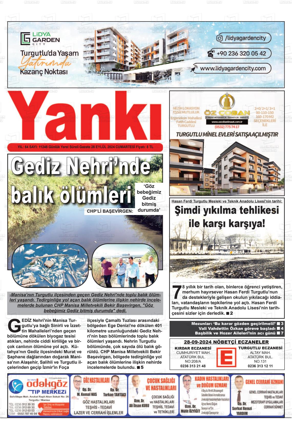 28 Eylül 2024 Turgutlu Yankı Gazete Manşeti