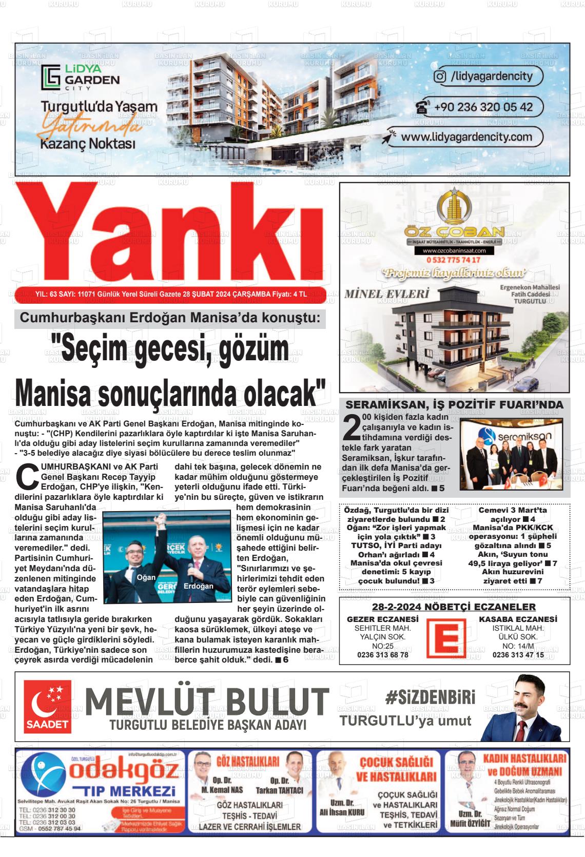 28 Şubat 2024 Turgutlu Yankı Gazete Manşeti