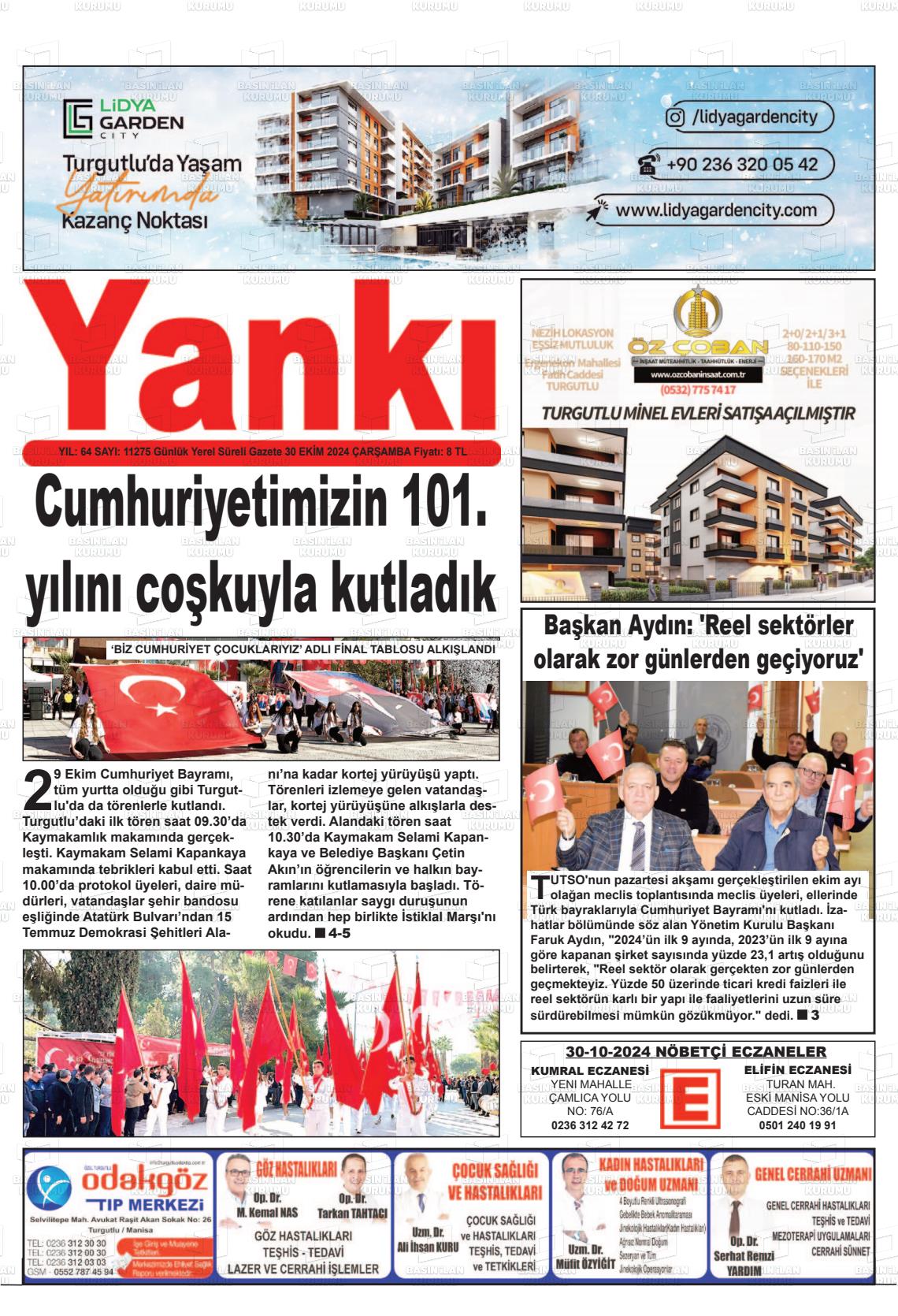 30 Ekim 2024 Turgutlu Yankı Gazete Manşeti