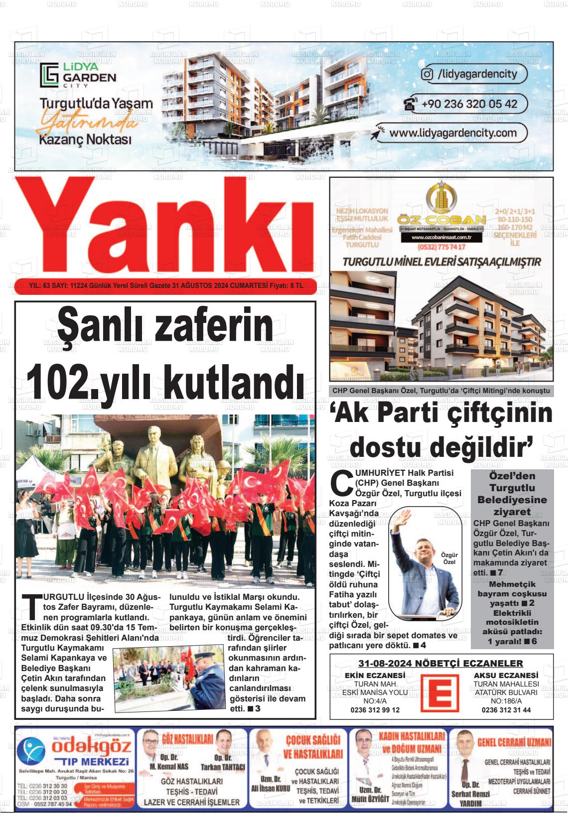 31 Ağustos 2024 Turgutlu Yankı Gazete Manşeti