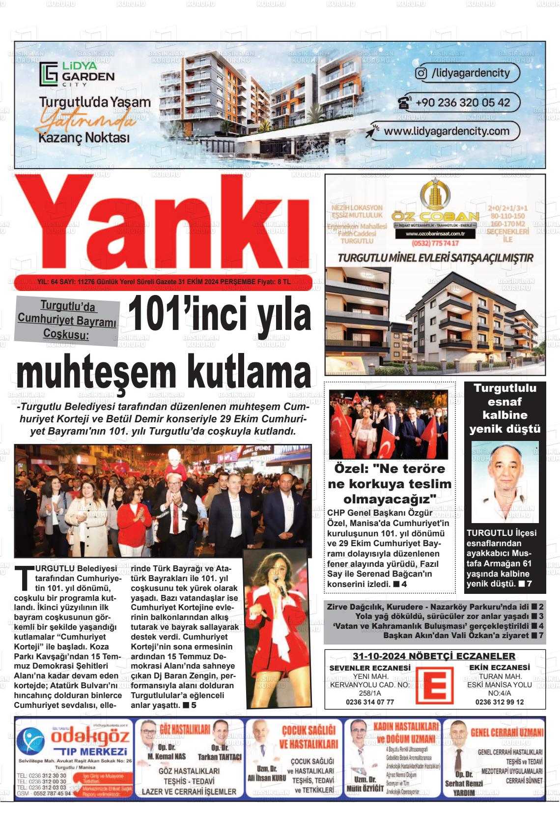 31 Ekim 2024 Turgutlu Yankı Gazete Manşeti