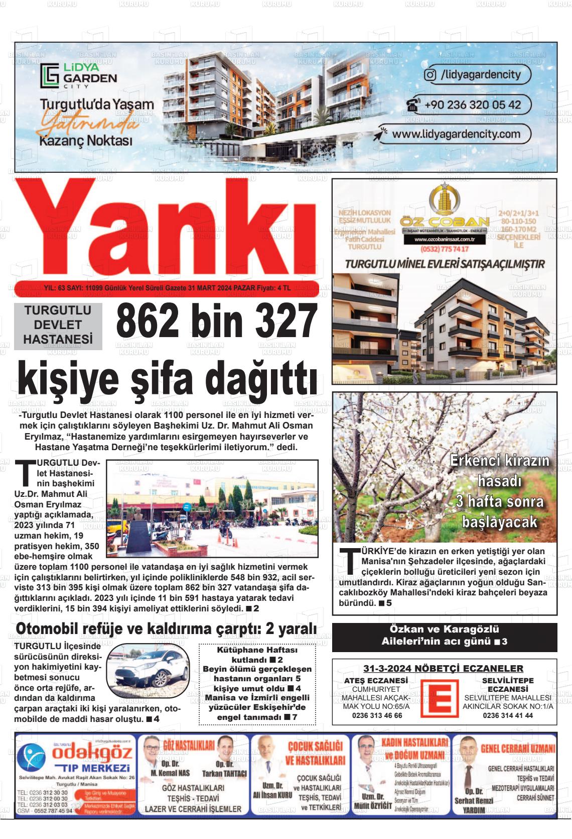 31 Mart 2024 Turgutlu Yankı Gazete Manşeti