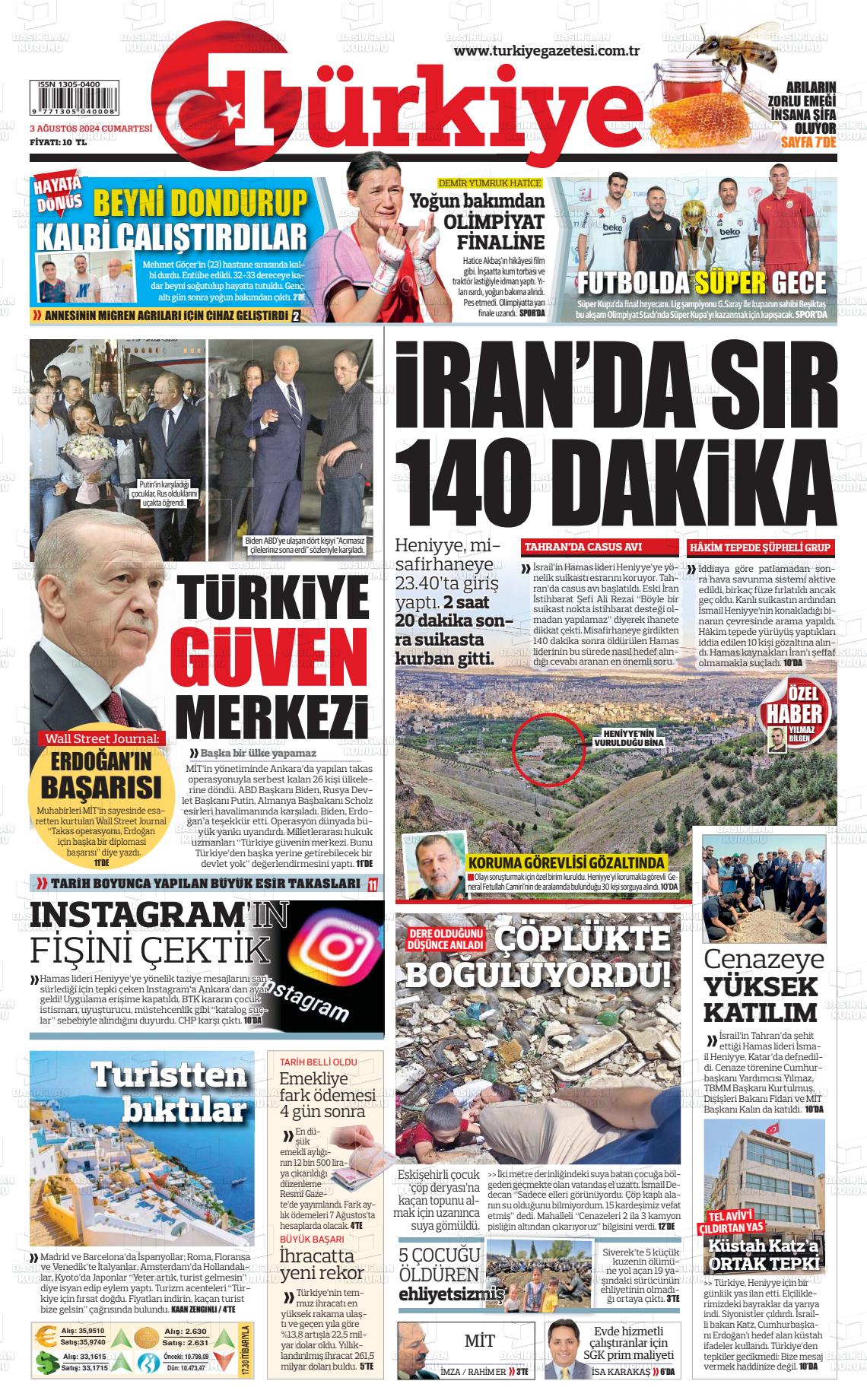 03 Ağustos 2024 Türkiye Gazete Manşeti