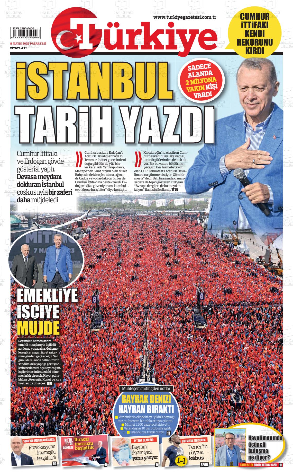 08 Mayıs 2023 Türkiye Gazete Manşeti