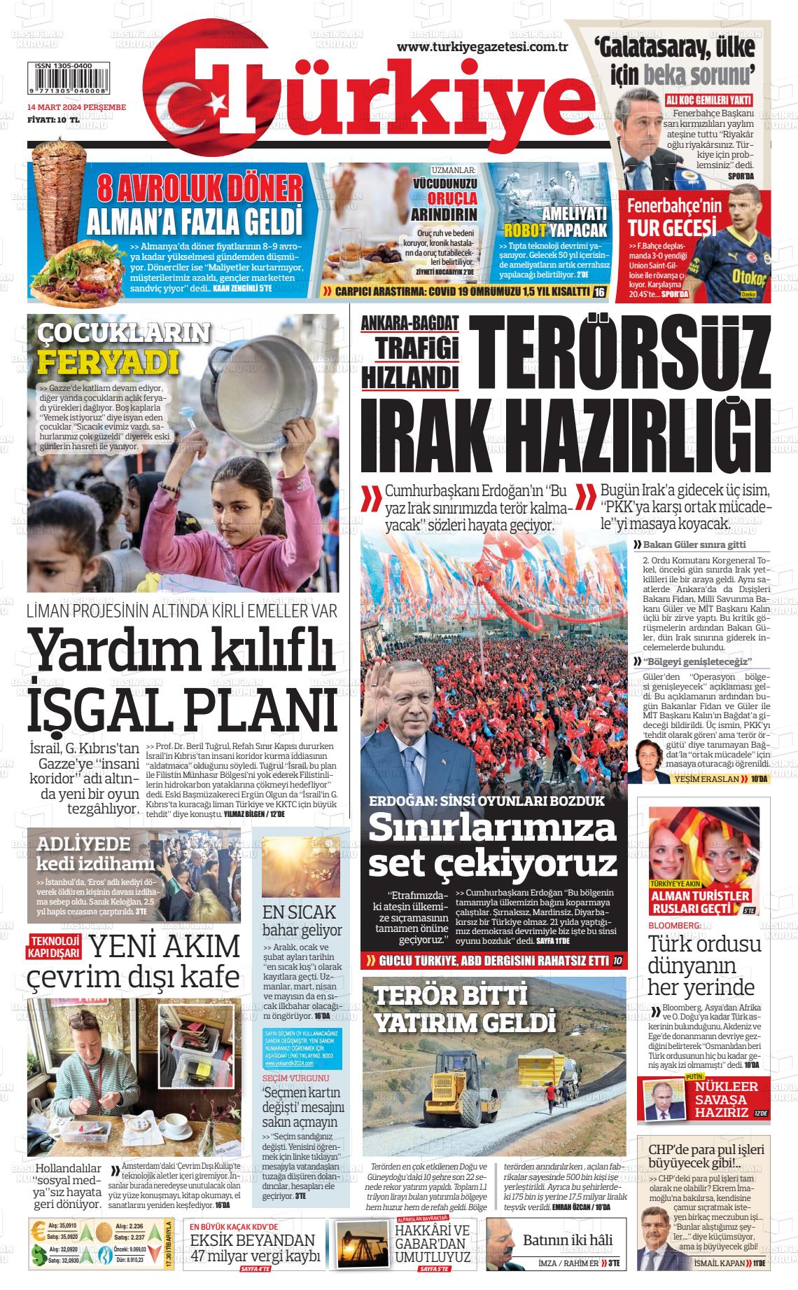 14 Mart 2024 Türkiye Gazete Manşeti