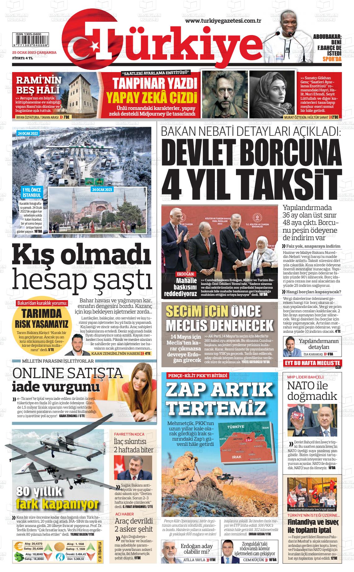 25 Ocak 2023 Türkiye Gazete Manşeti