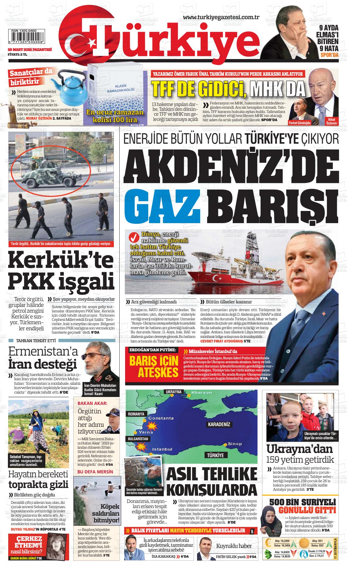 28 Mart 2022 Türkiye Gazete Manşeti