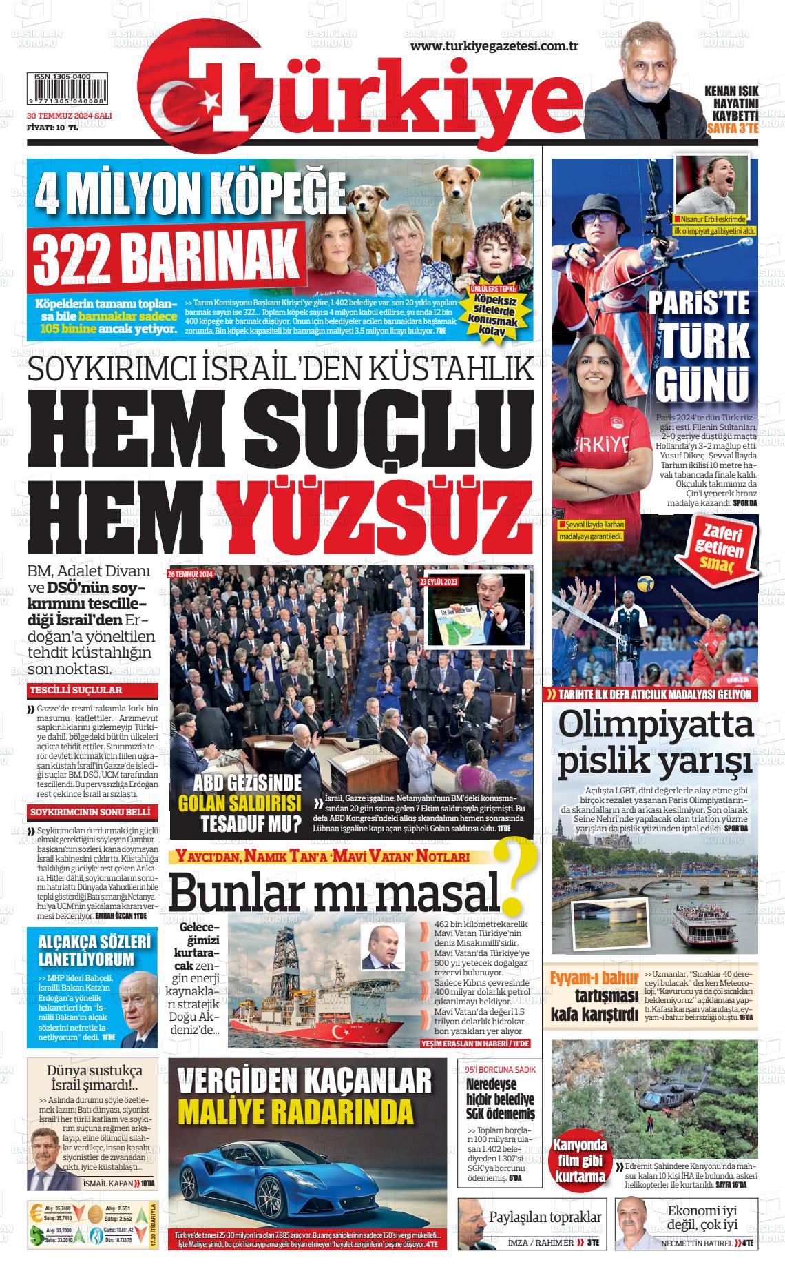 30 Temmuz 2024 Türkiye Gazete Manşeti