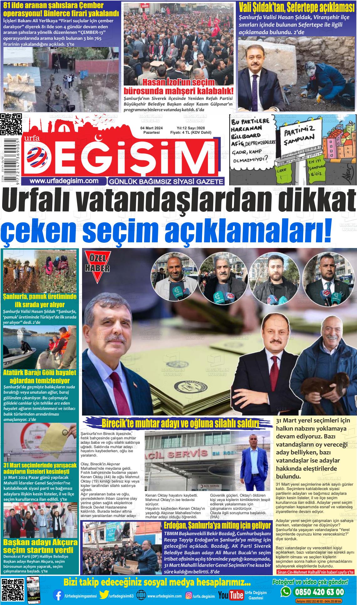 04 Mart 2024 Urfa Değişim Gazete Manşeti