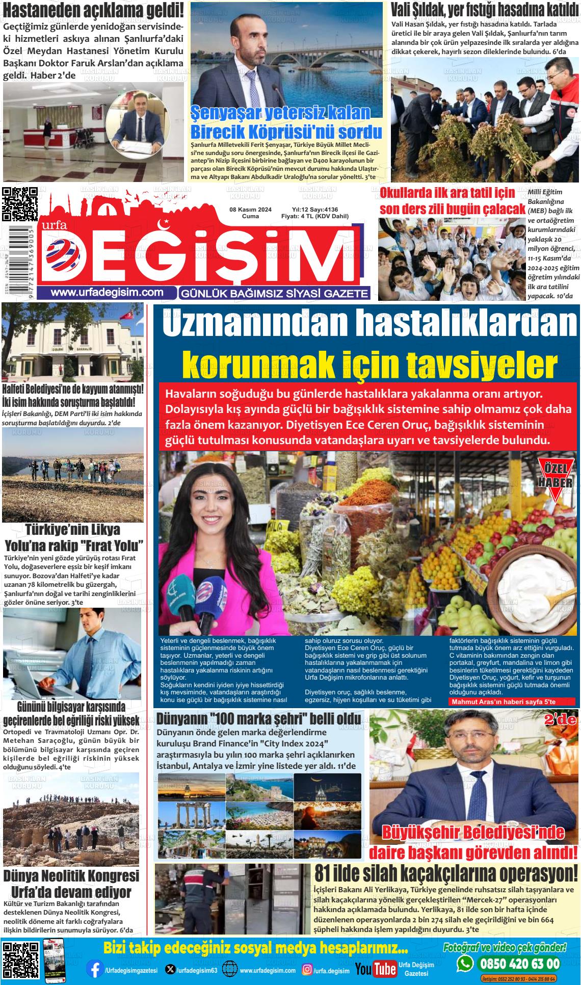 08 Kasım 2024 Urfa Değişim Gazete Manşeti